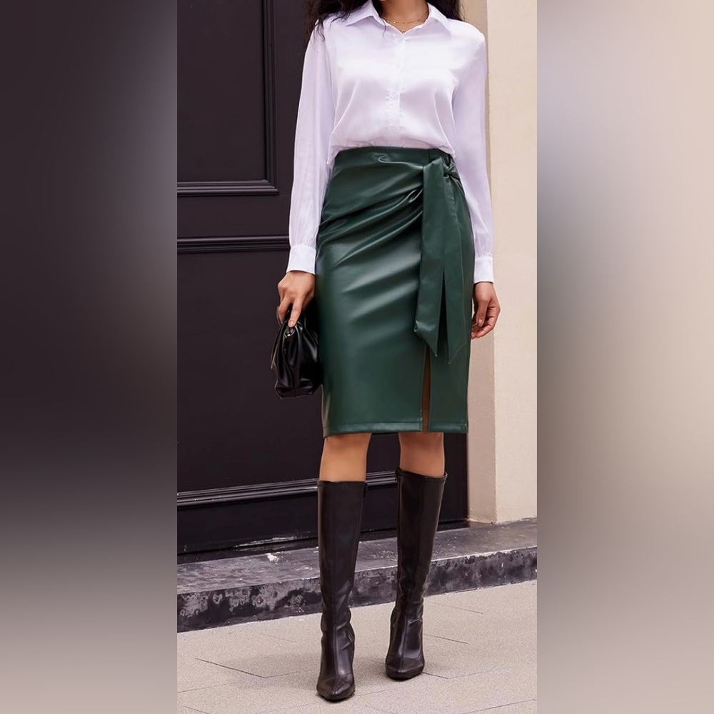 Green Faux Leather Skirt